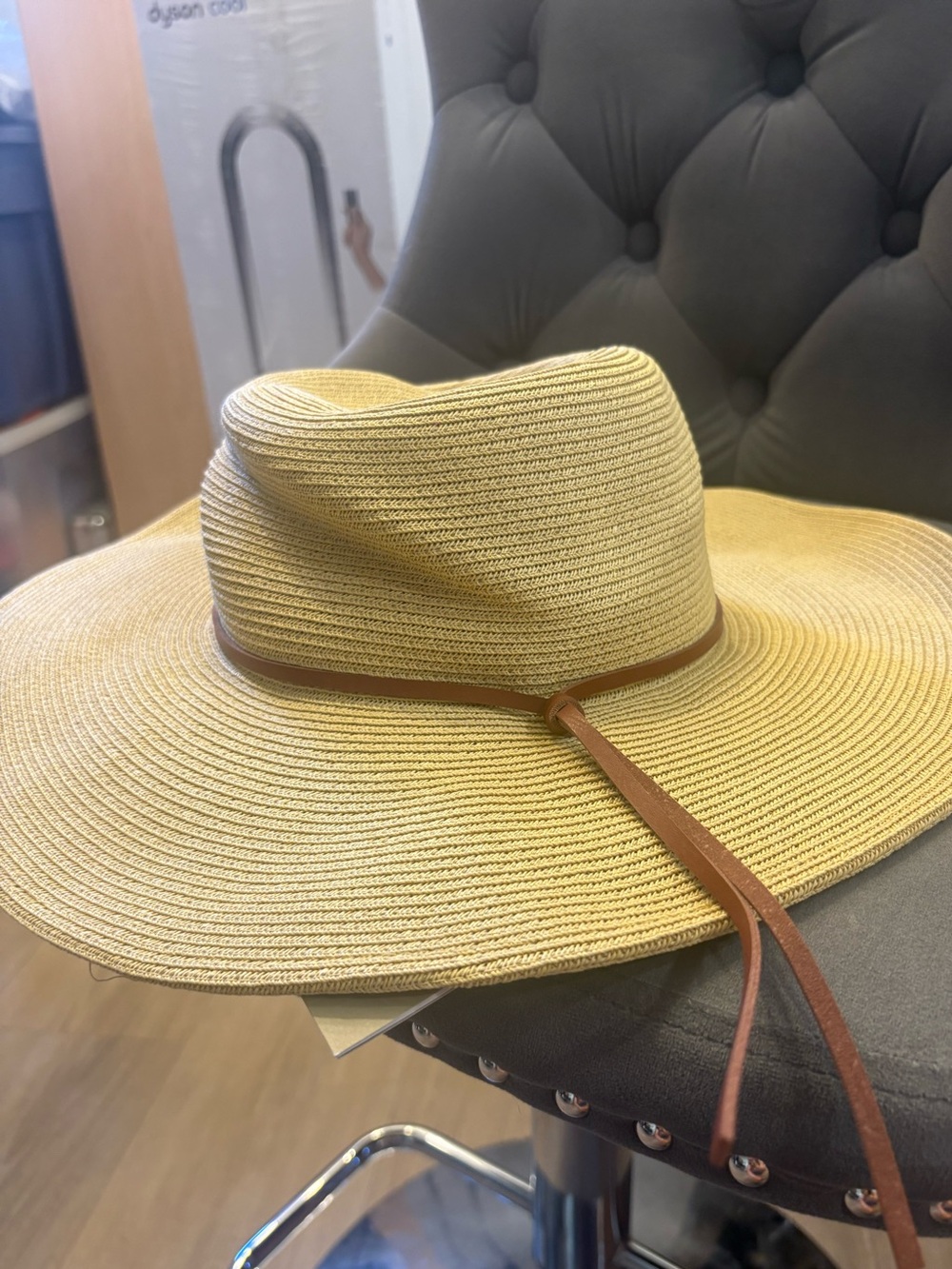 Loewe Yellow Straw Wide-Brim Hat with Leather Trim and Decorative Emblem - Picture 2 of 11